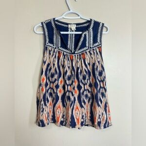 Meadow Rue Size S Navy and White Textured Top